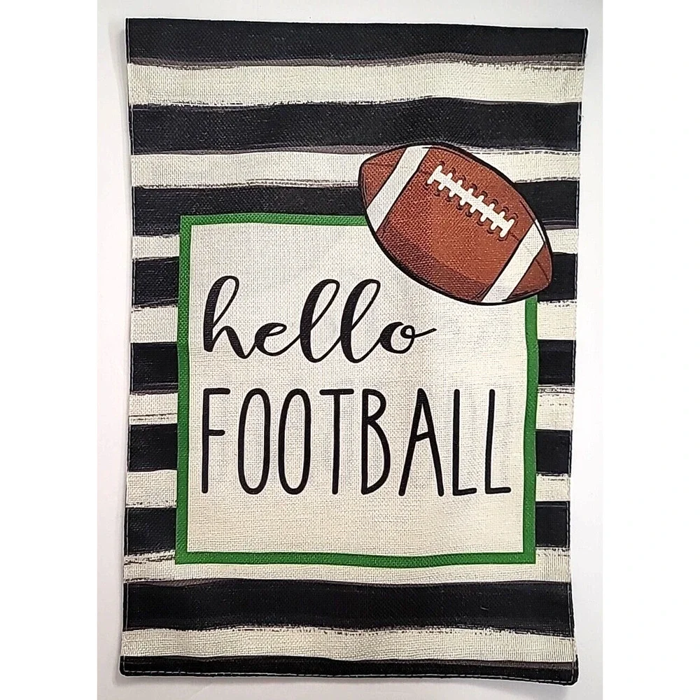 Burlap w/‎ Stripes Hello Football Mini Garden Flag Double Sided Size-12.5